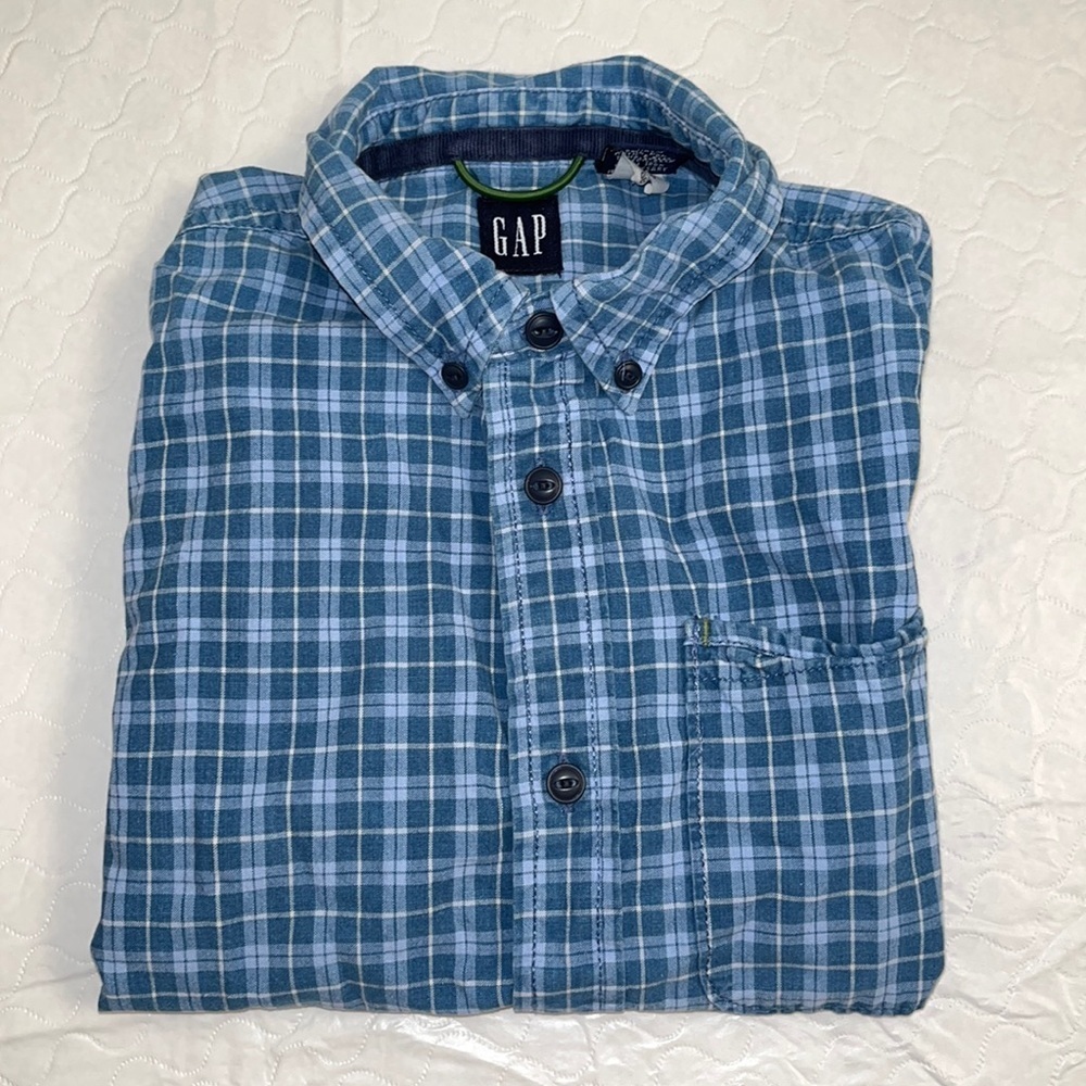 Gap plaid blue and white vintage 2000 short-sleeve button-down shirt XS